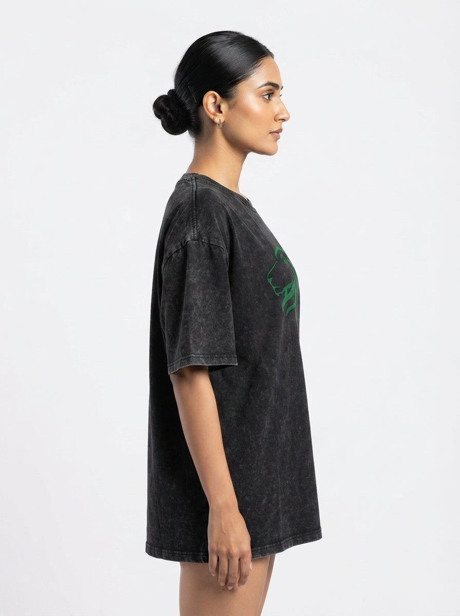 Dunbond Label Lion Graphic Oversized T-Shirt for ACID WASHED unisex Premium Cotton Streetwear Tee