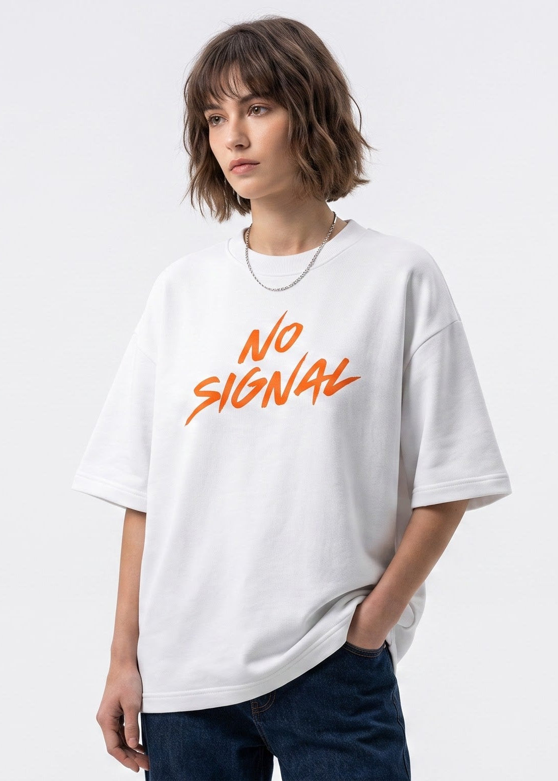 Dunbond Label No Signal Graphic Oversized T-Shirt for Women  Premium Cotton Streetwear Tee