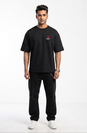 D'unbond Label Black Bad Intentions Graphic Back Print Oversized Tee for Mens