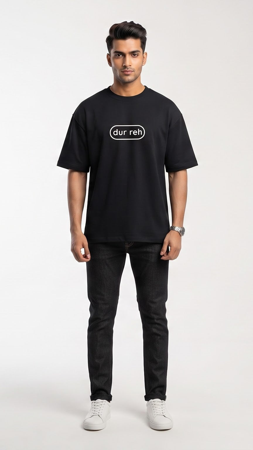 D'unbond Label Dur Reh Graphic Printed Oversized Tee for Men – Jet Black and Red (Copy)