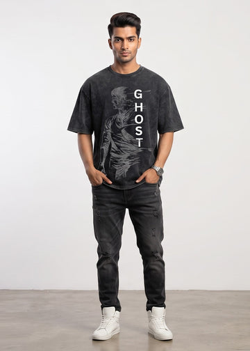 Men's Acid Wash Oversized GHOST Graphic T-Shirt