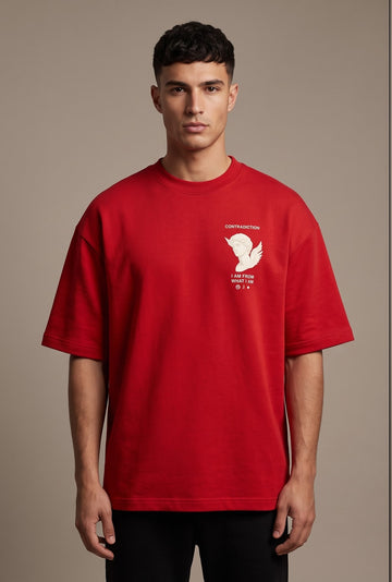 DUNBOND LABEL Contradiction Oversized Graphic T-Shirt for men  Premium Cotton Streetwear  Crimson