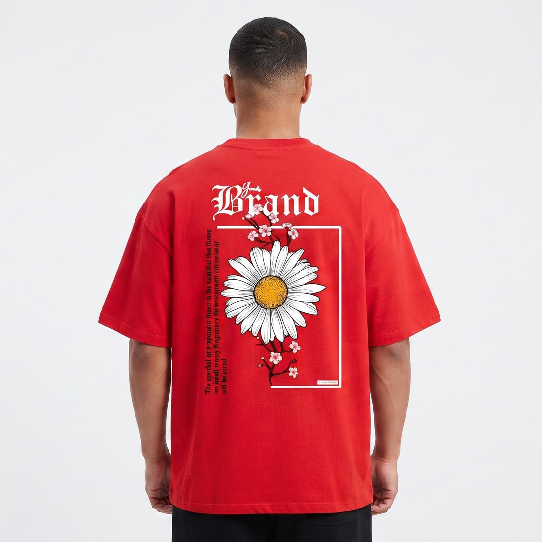 Bloom Bliss Oversized Graphic T-Shirt for Men – Premium Cotton | Red & Sky Blue