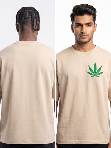 DUNBOND LABEL Leaf Emblem Oversized Graphic T-Shirt  Premium 240 GSM Cotton  For Mens Streetwear