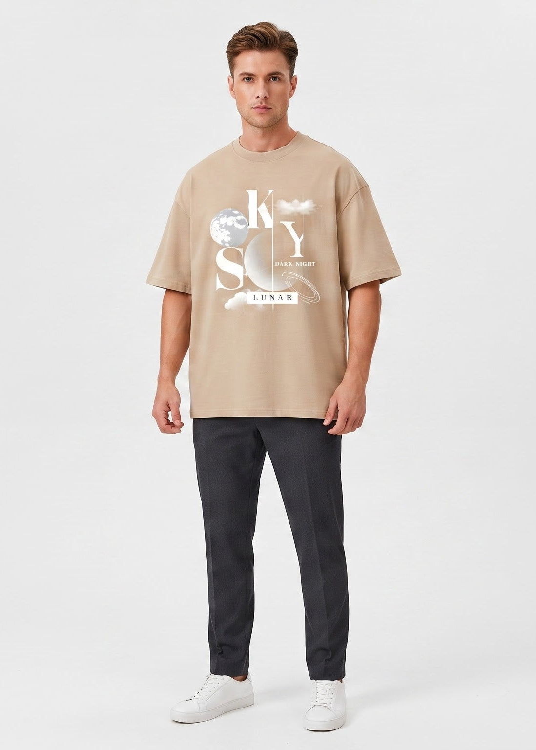 Dunbond Label Lunar Sky Graphic Oversized T-Shirt for Men