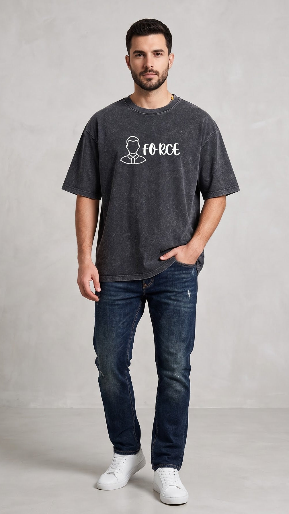Dunbond Label Focus Graphic Oversized T-Shirt for Men  Premium Cotton Streetwear Tee Acid washed