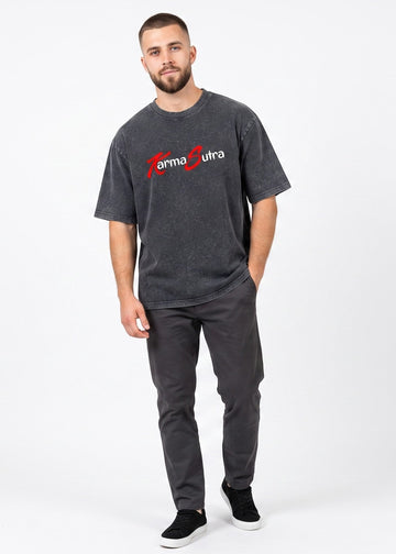 DUNBOND LABEL Karma Sutra Oversized Acid Washed Graphic T-Shirt for Men & Women  Unisex Streetwear Tee  240 GSM Cotton