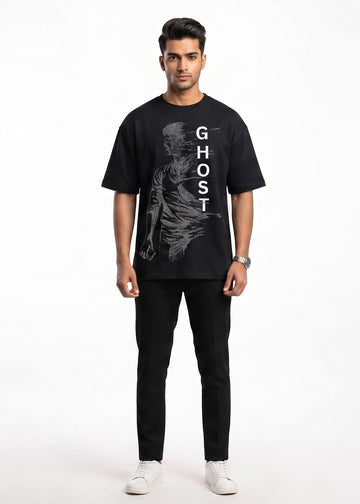 Men's Black Oversized GHOST Graphic T-Shirt