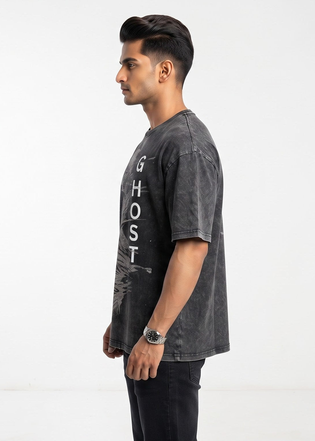 Men's Acid Wash Oversized GHOST Graphic T-Shirt