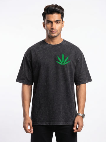 DUNBOND LABEL Leaf Emblem Oversized Graphic T-Shirt  Premium 240 GSM Cotton  Unisex Streetwear