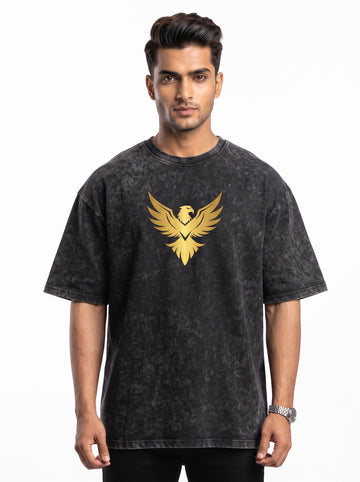 DUNBOND LABEL Phoenix Rise Oversized Acid Washed Graphic T-Shirt  Premium 240 GSM Cotton  Unisex
