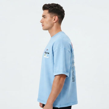 Bloom Bliss Oversized Graphic T-Shirt for Men – Premium Cotton | Red & Sky Blue