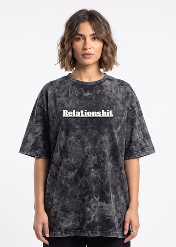 Dunbond Label Relationship Acid Washed Oversized T-Shirt for Unisex– Minimal Typography Tee