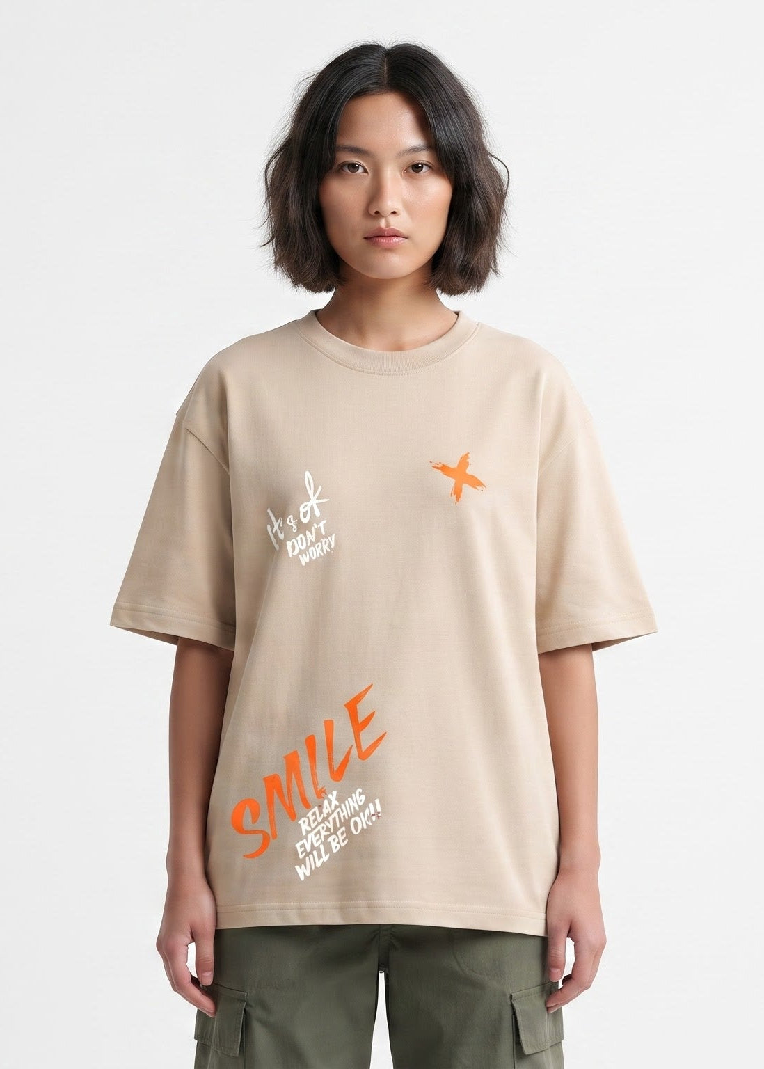 Dunbond Label Smile Typography Graphic Oversized T-Shirt for WoMen