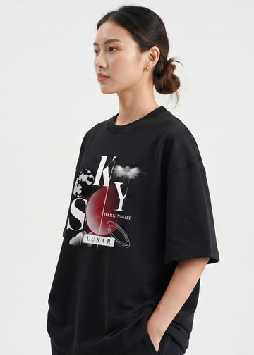 Dunbond Label Lunar Sky Graphic Oversized T-Shirt for Womens