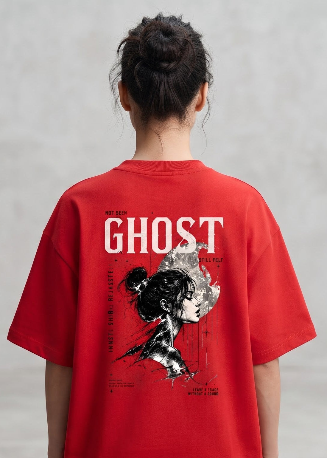 DUNBOND LABEL Ghost Oversized Graphic T-Shirt  Premium 240 GSM Cotton Womens Red  Streetwear