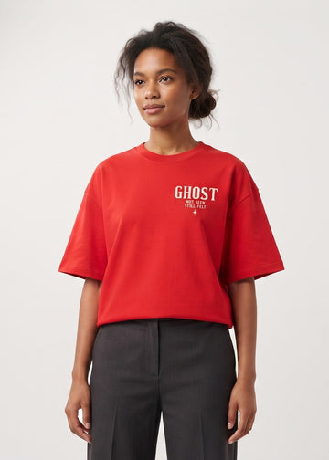 DUNBOND LABEL Ghost Oversized Graphic T-Shirt  Premium 240 GSM Cotton Womens Red  Streetwear