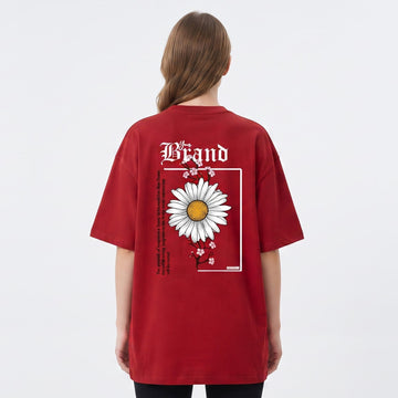 Bloom Bliss Red/Sky Blue Oversized Graphic T-Shirt for Women – Premium Cotton