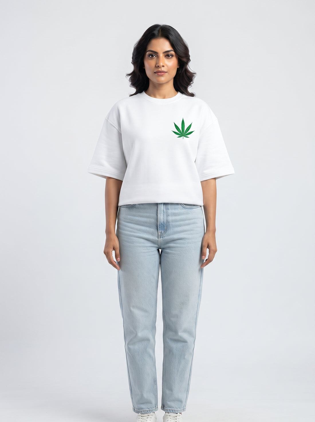 DUNBOND LABEL Leaf Emblem Oversized Graphic T-Shirt  Premium 240 GSM Cotton  For Womens Streetwear