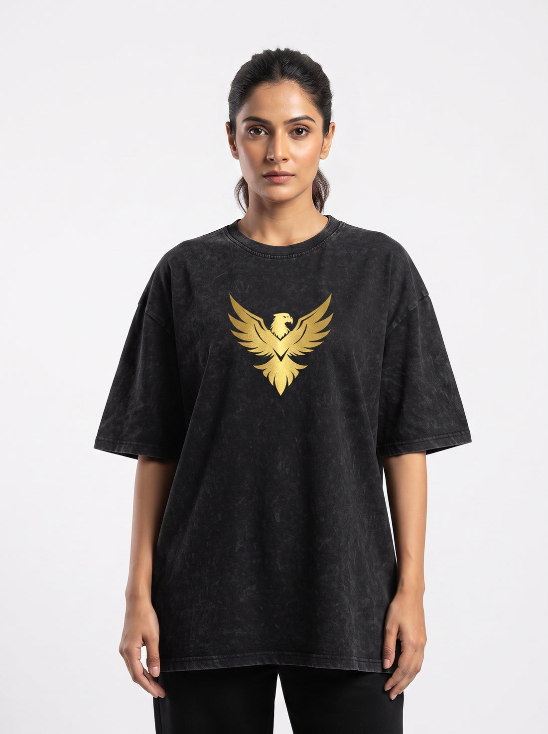 DUNBOND LABEL Phoenix Rise Oversized Acid Washed Graphic T-Shirt  Premium 240 GSM Cotton  Unisex